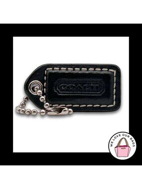 COACH Y2K VINTAGE Hang Tag Bag Charm Keychain Fob Black Leather Nickel 1.5"